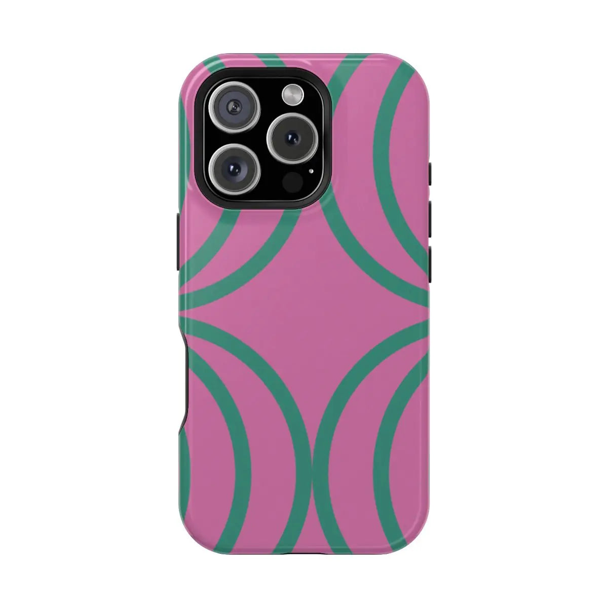 Stylish pink iPhone cover with green circles, premium protective phone case by i-Cover