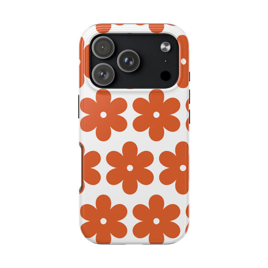 Stylish iPhone cover with orange daisy floral pattern on white background, i-Cover case