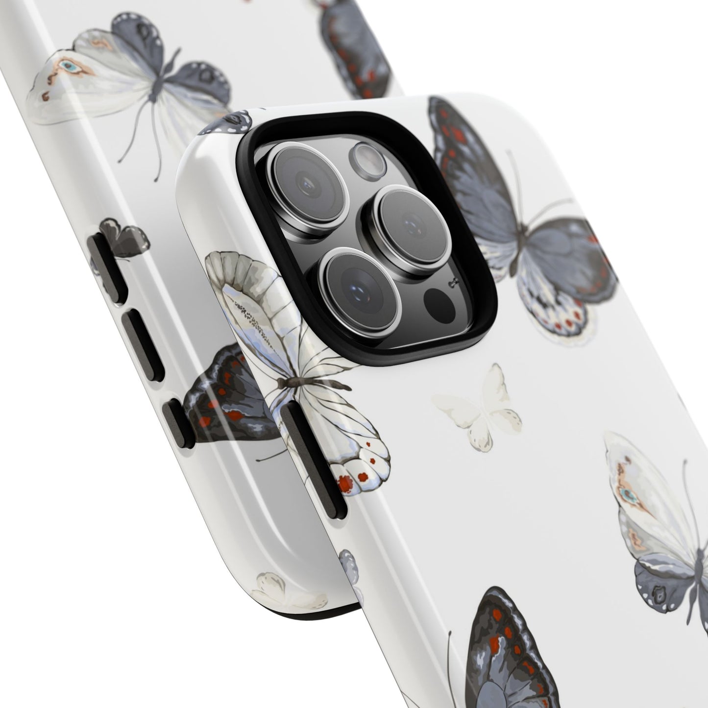 White iPhone cover with elegant butterfly design, stylish and protective phone case