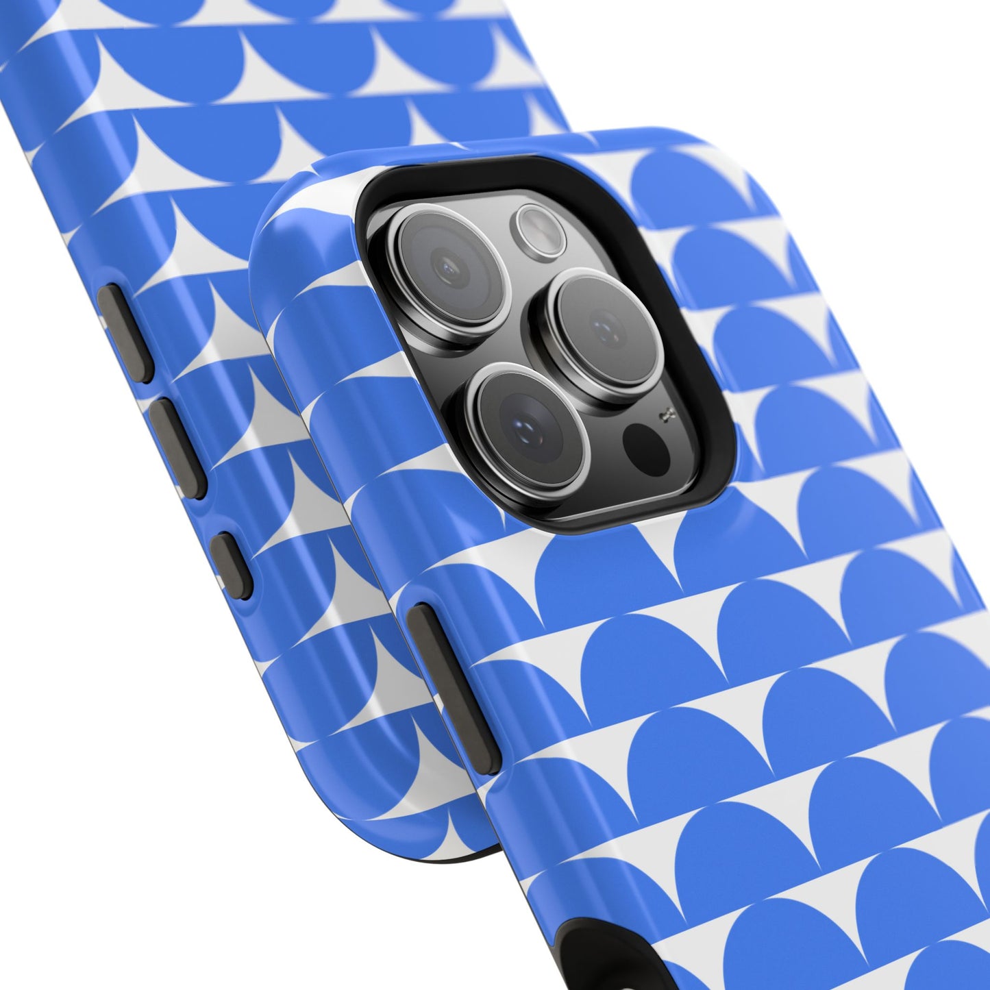 Blue and white geometric iPhone cover with modern pattern, stylish durable phone case