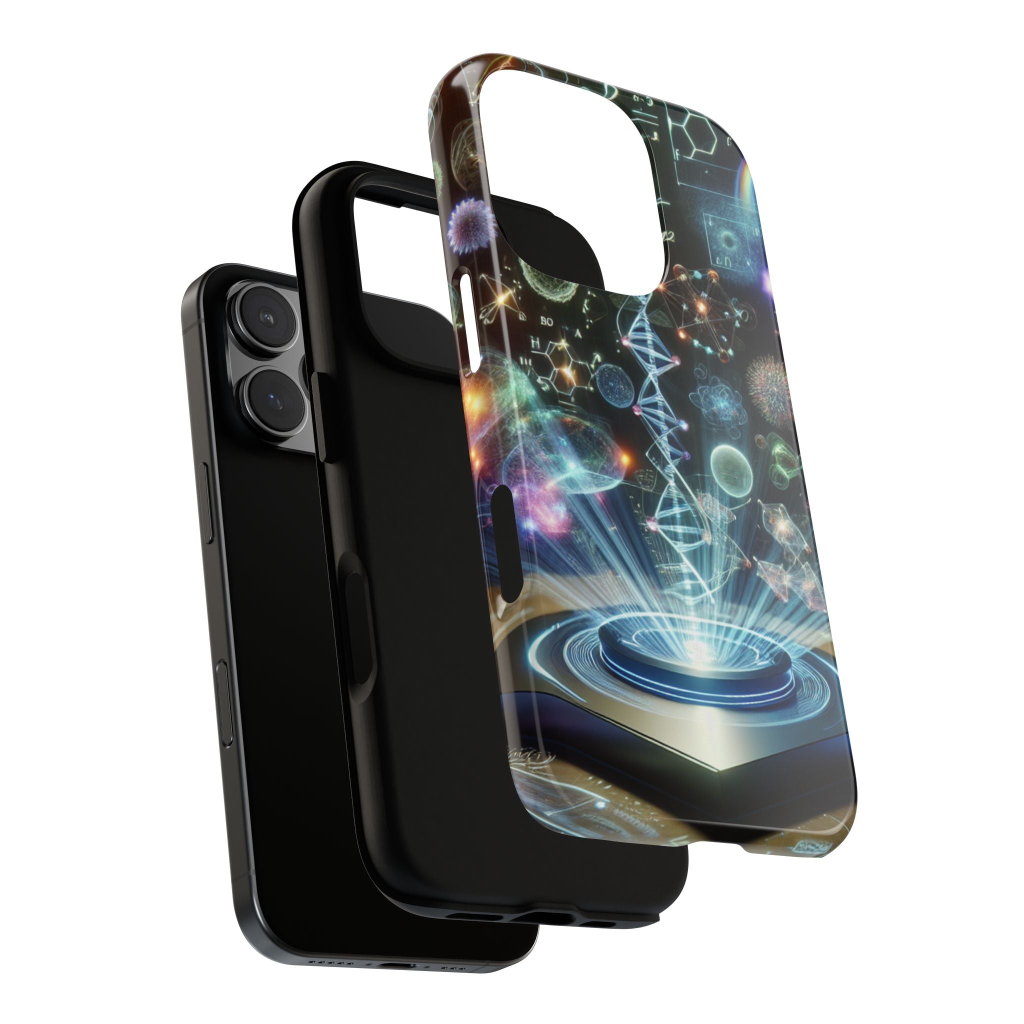 Stylish i-Cover iPhone case with colorful science-inspired design, durable and protective