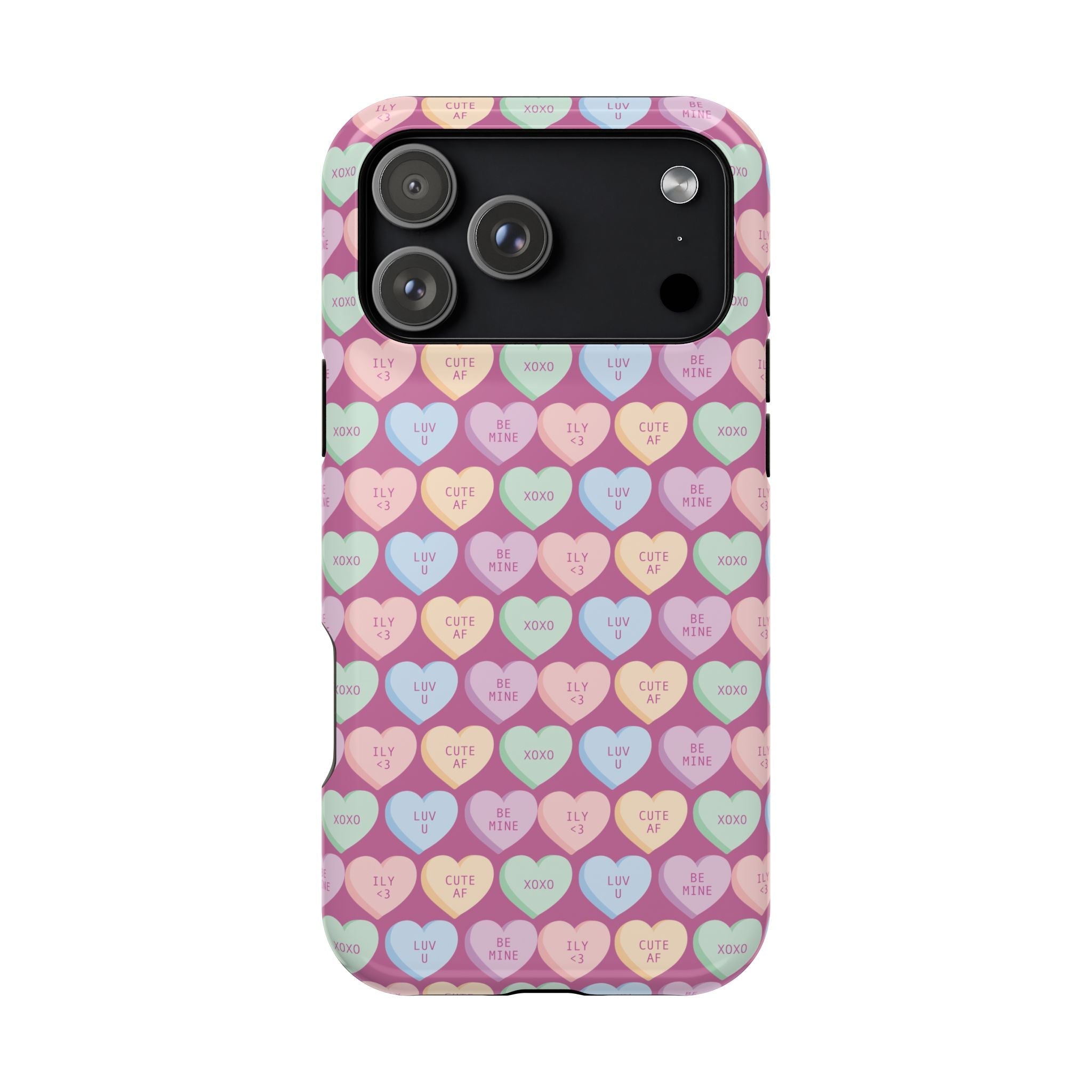 Cute pastel heart pattern iPhone cover with love messages, stylish durable phone case