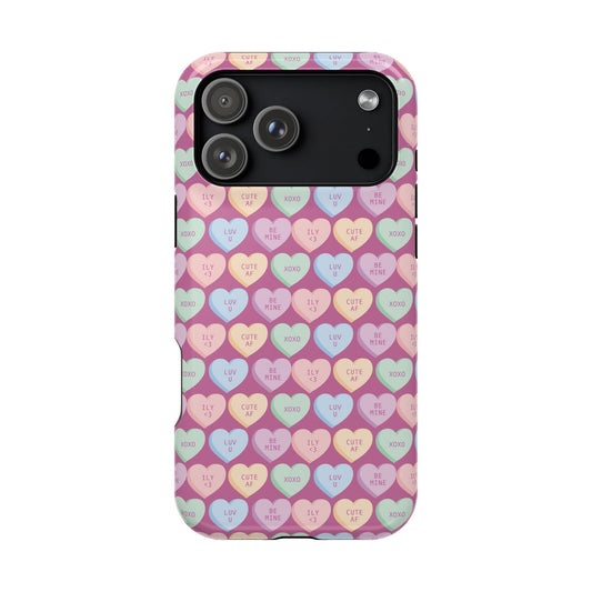 Cute pastel heart pattern iPhone cover with love messages, stylish durable phone case