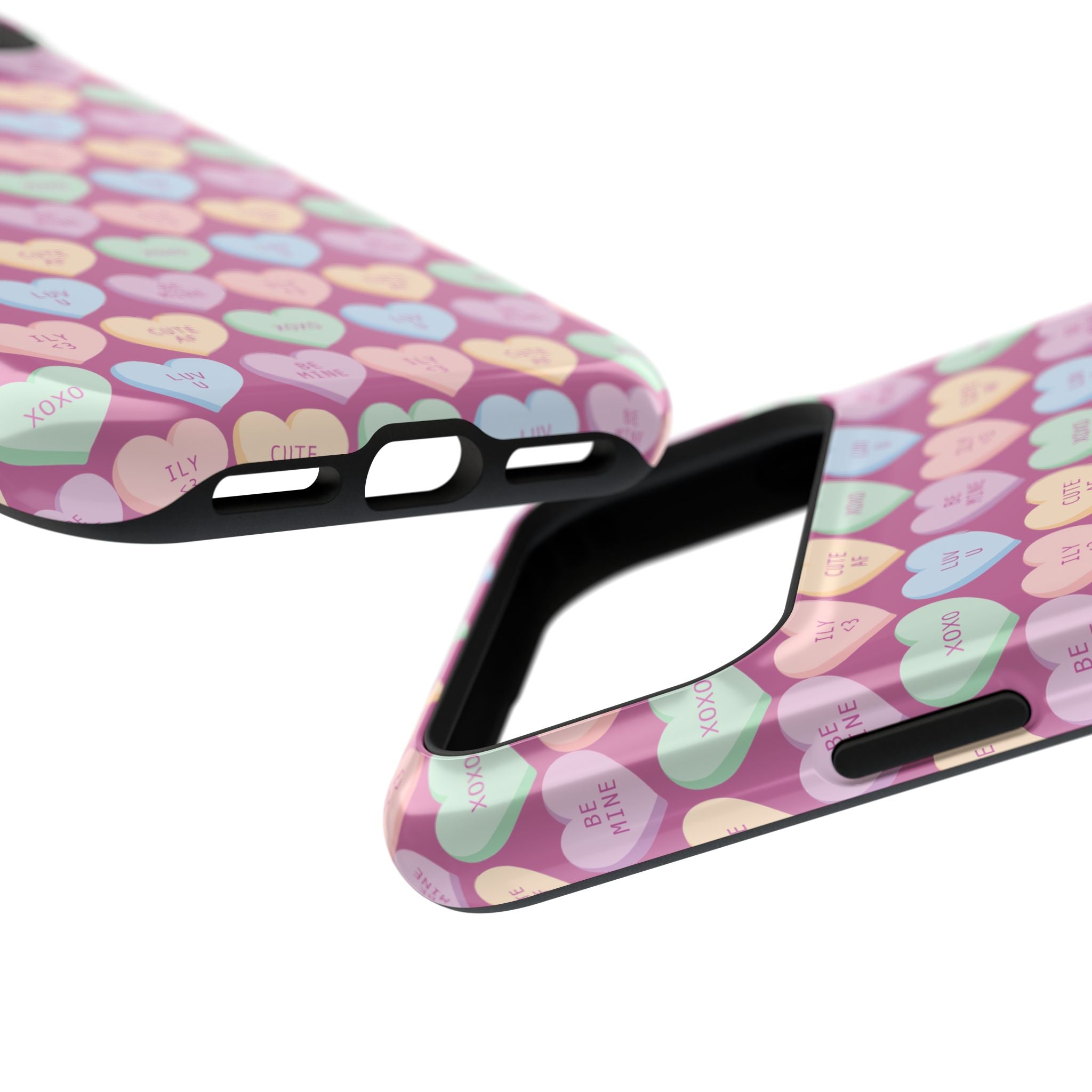 Colorful candy heart iPhone cover with sweet messages, stylish and protective phone case
