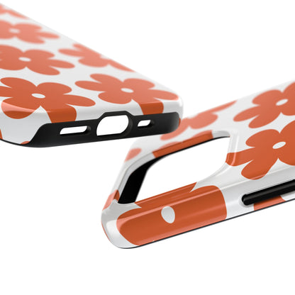 Close-up of iPhone case with orange floral design on white background from i-Cover