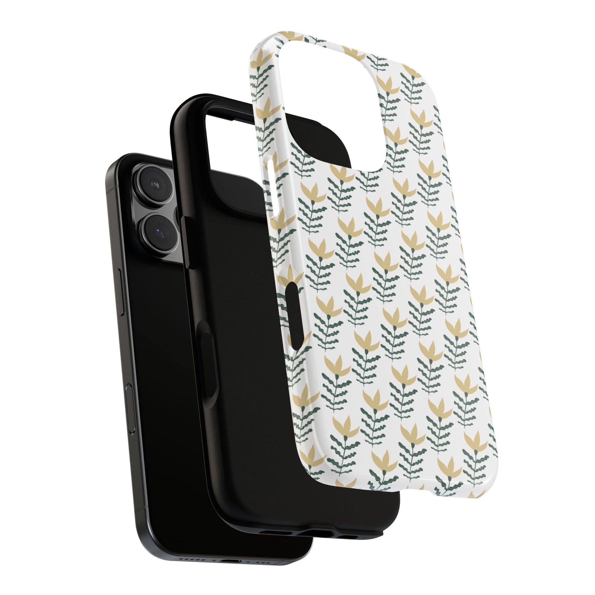 Stylish iPhone cover with yellow floral pattern and black inner case, i-Cover premium design